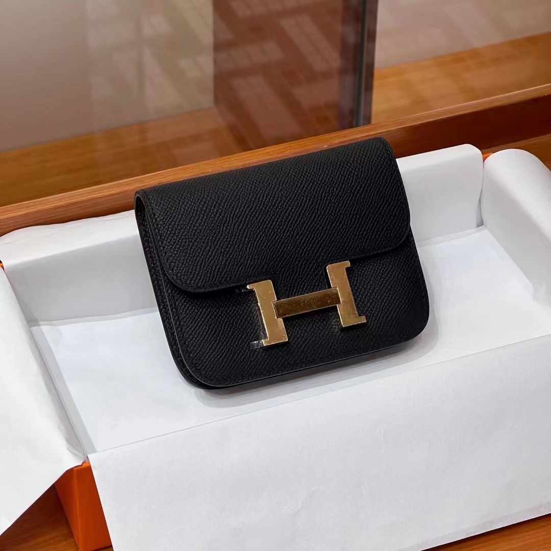 Constance Wallet Constance Slim 14cm CC89 Nior Epsom GHW Full handmade HERMES fatory
