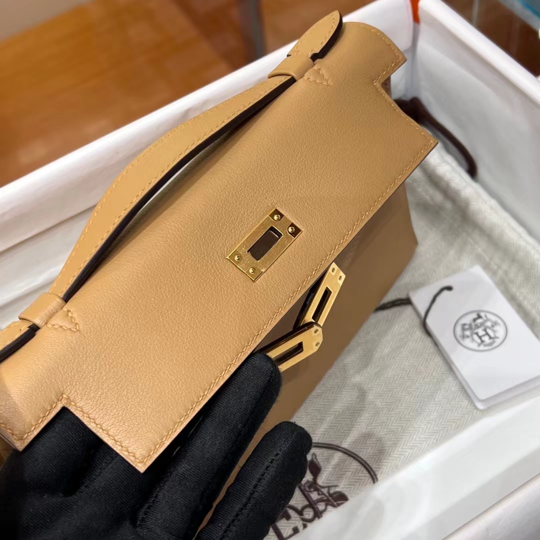 HERMES Kelly Pochette 22CM Gold Swift GHW Full handmade fatory