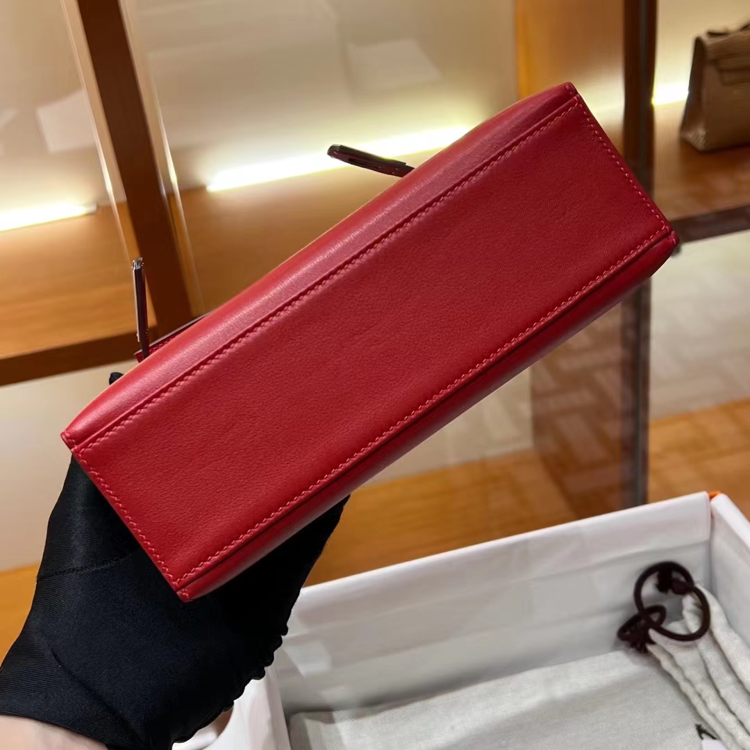 HERMES Kelly Pochette 22CM Q5 Rouge Cossacks Swift GHW Full handmade fatory