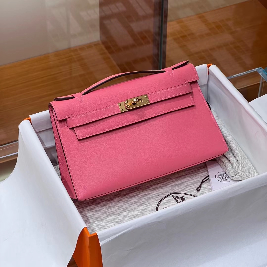 HERMES Kelly Pochette U5 Rose eLipstick Swift Full handmade Kelly fatory