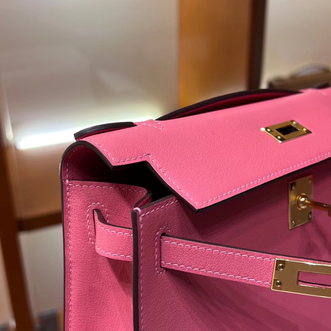 HERMES Kelly Pochette U5 Rose eLipstick Swift Full handmade Kelly fatory