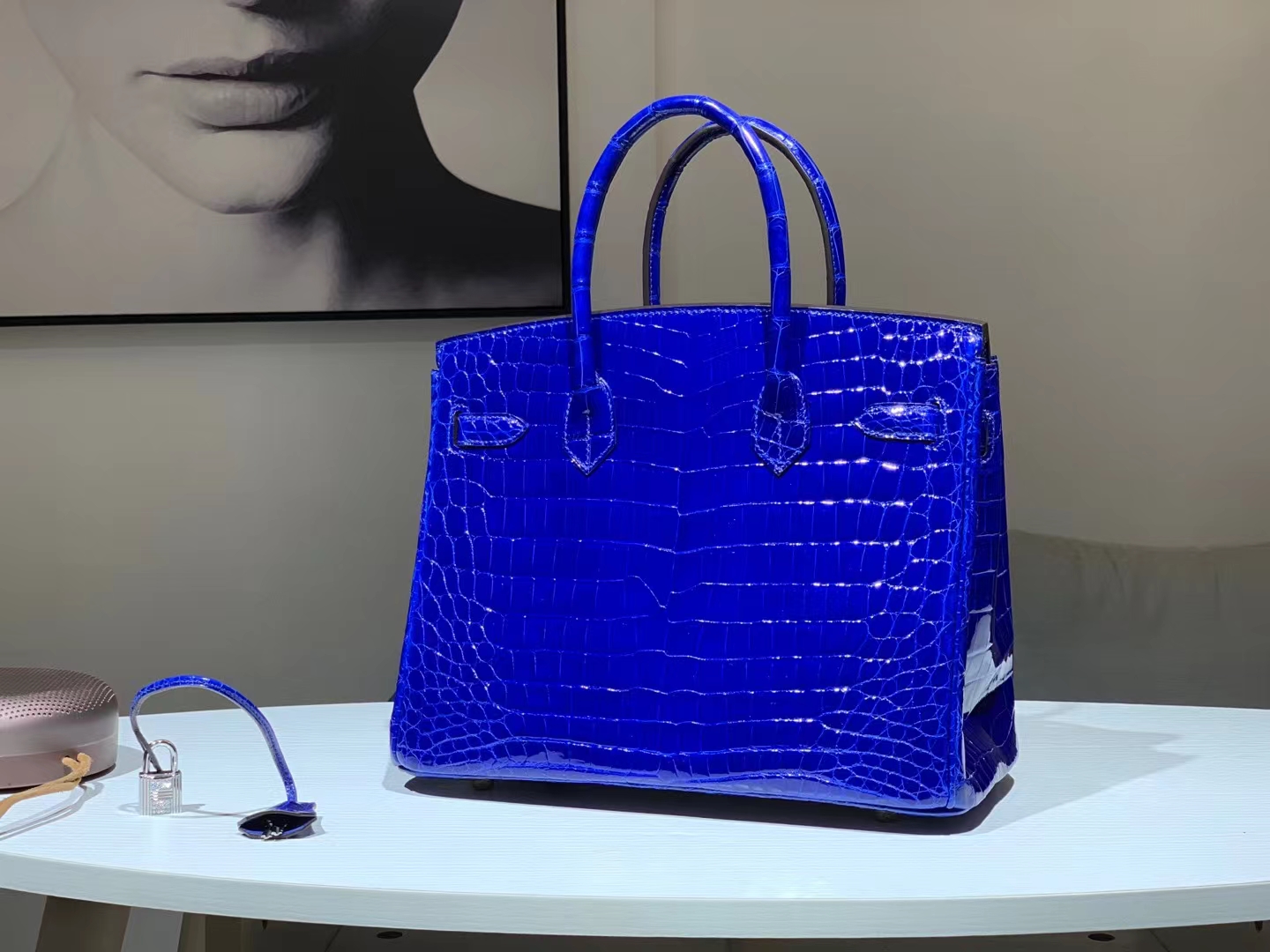 HERMES Factory Birkin 30CM  Alligator 7T Bleu electrique Full handmade hardware with real diamonds