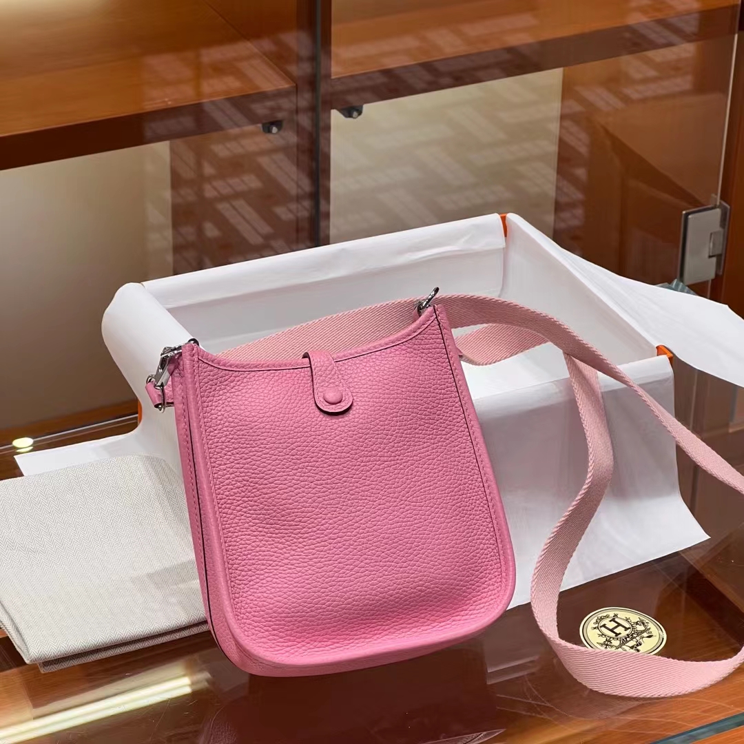 HERMES Mini Evelyne U5 Rose eLipstick Full handmade Evelyne Fatory 17x18x5.5cm