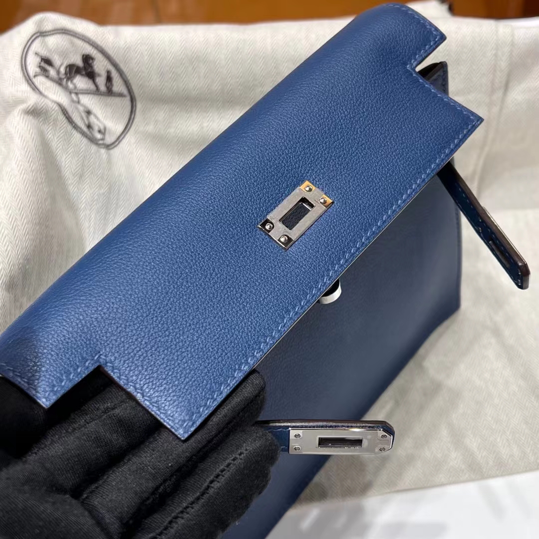 HERMES Kellydanse 22cm Evercolor Deep Blue 7L Silvery Hardware HandMade