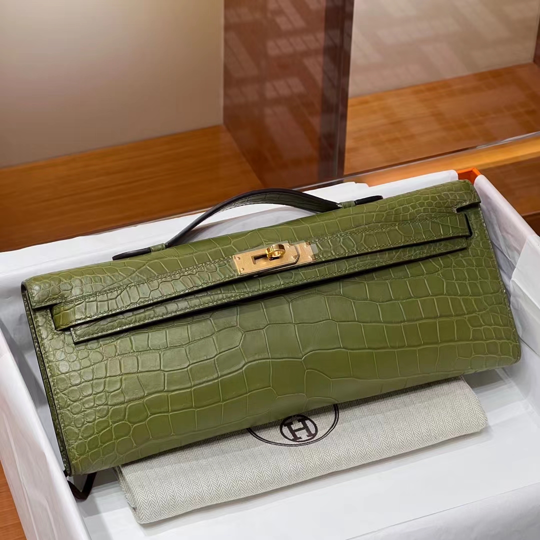 HERMES Kelly Cut 31cm G8 Vert Maquis  Niloticus Full handmade Fatory