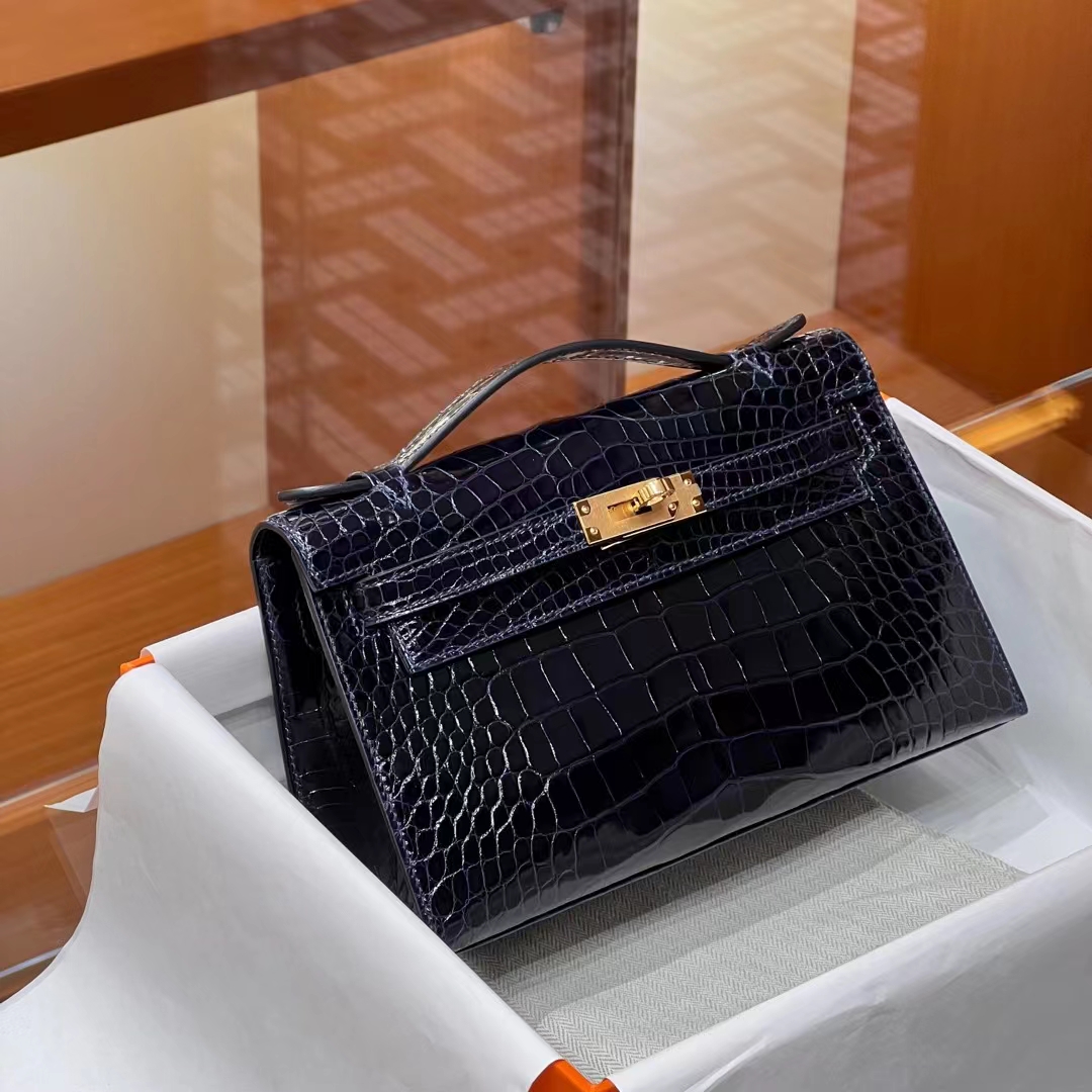 HERMES Kelly pochetto 22cm 2Z Alligator GOLD Hardware HandMade