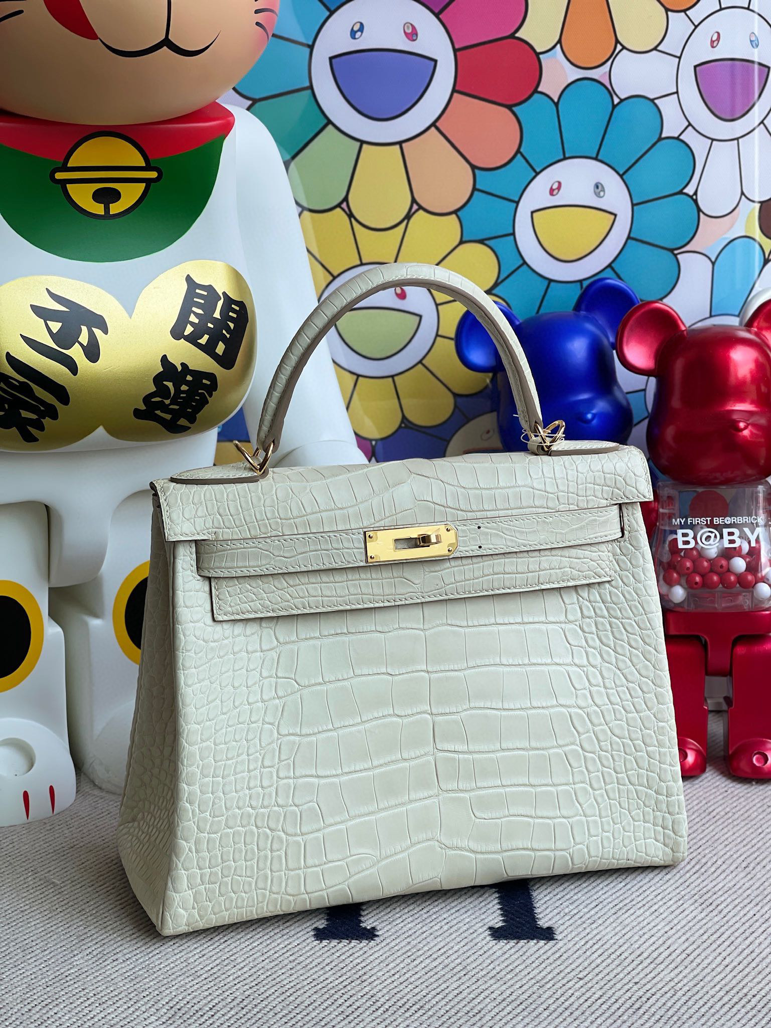 Hermes Kelly 28CM Matte Alligator 8L Beton Gold Hardware HandMade