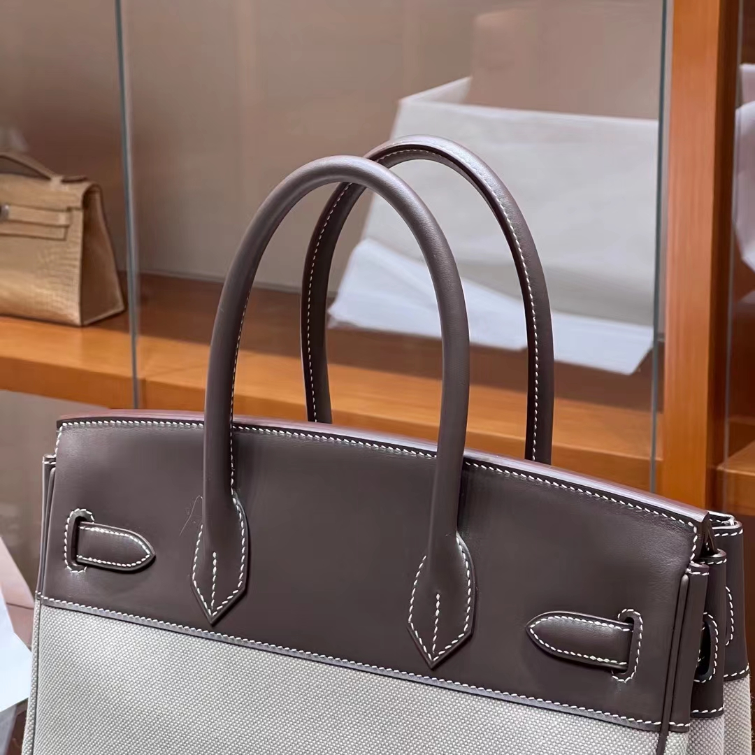 HERMES Birkin 30CM Swift&Canvas 8C Gri Elephant Full handmade Factory