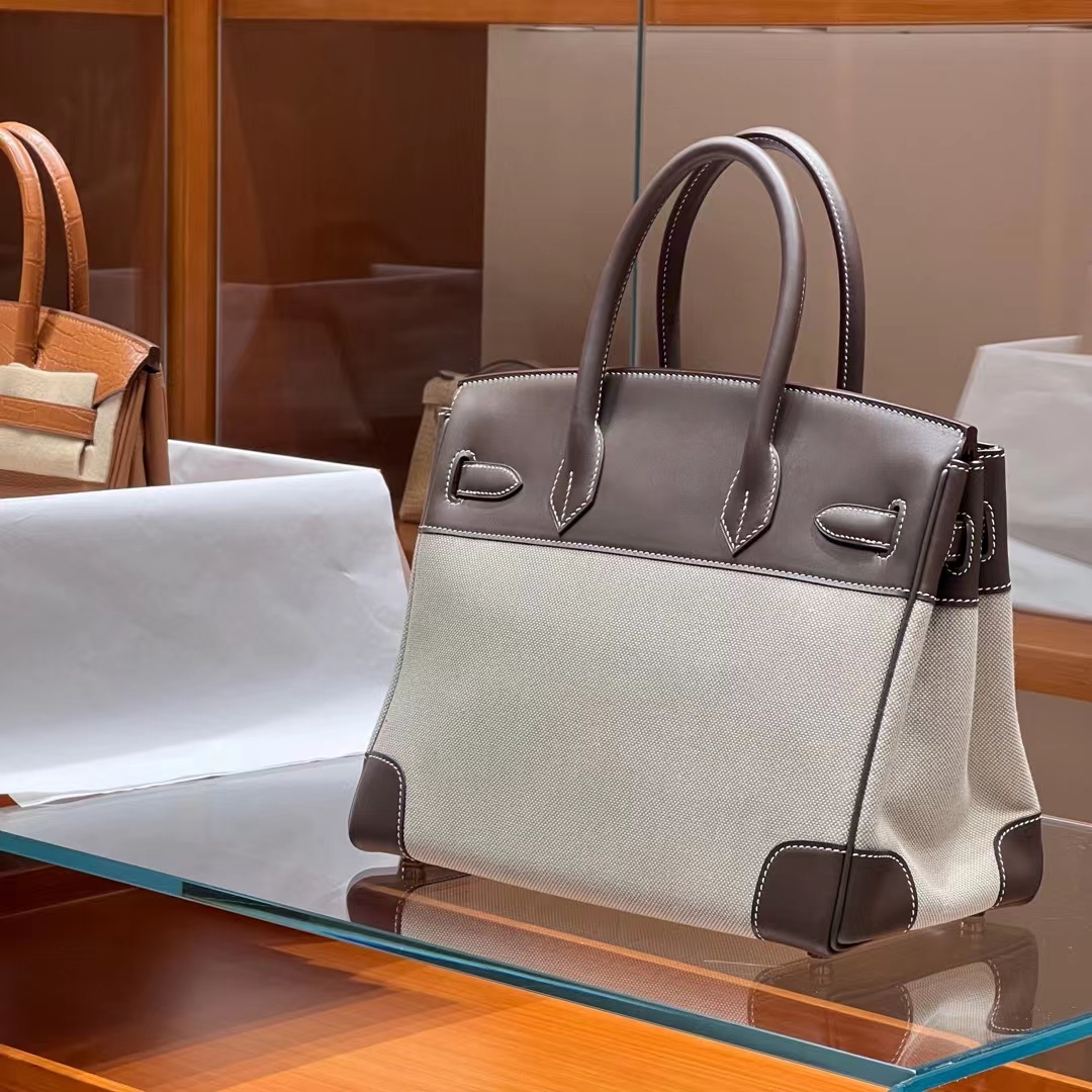 HERMES Birkin 30CM Swift&Canvas 8C Gri Elephant Full handmade Factory