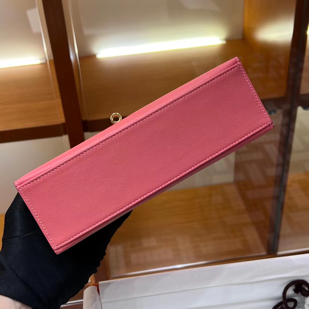 HERMES Kelly Pochette 22CM 5U Rose Dragee Swift GHW Full handmade fatory