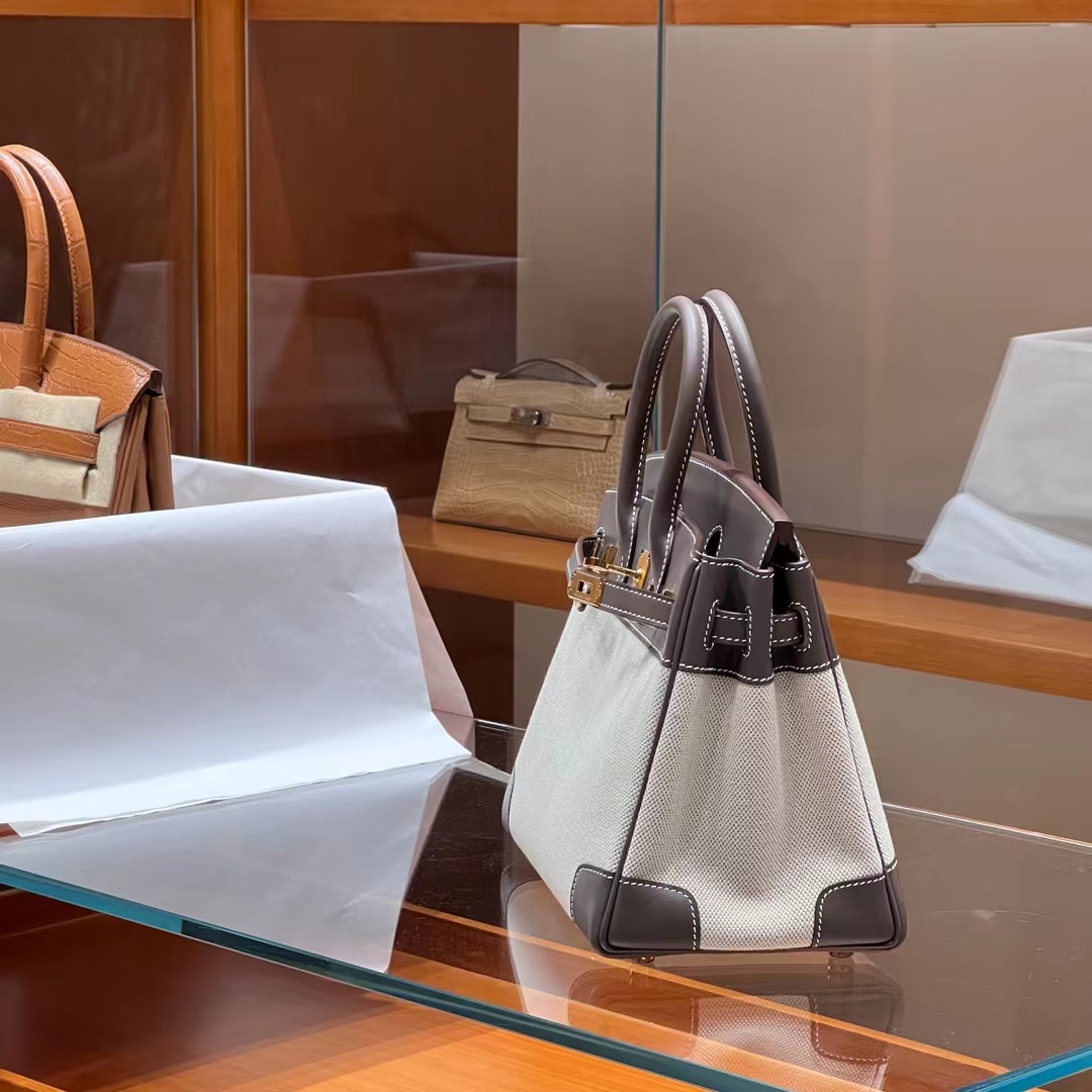 HERMES Birkin 25CM Swift&Canvas 8C Gri Elephant Full handmade Factory