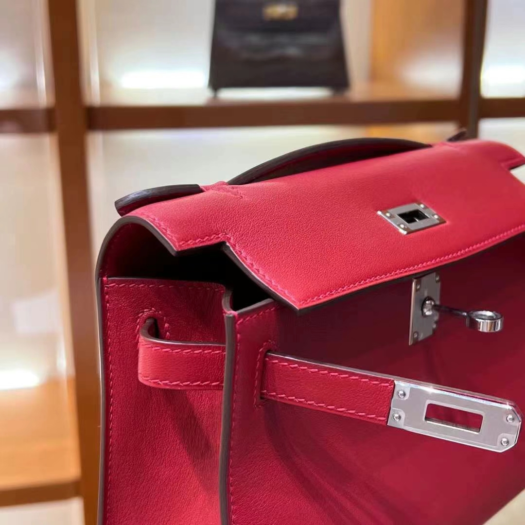 HERMES Kelly Pochette Swift S5 Rouge Tomate Full handmade 【God Factory】 Factory