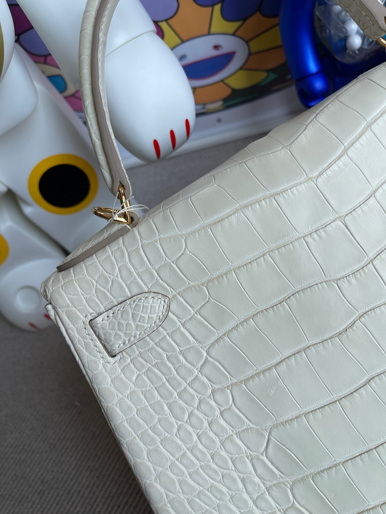 Hermes Kelly 28CM Matte Alligator 8L Beton Gold Hardware HandMade