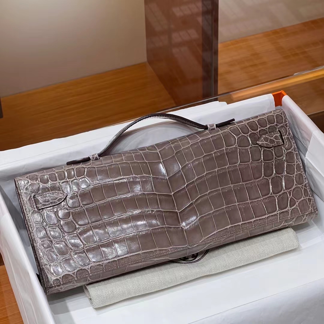 HERMES Kelly Cut 31cm 8C Gri Elephant  Niloticus Full handmade Fatory