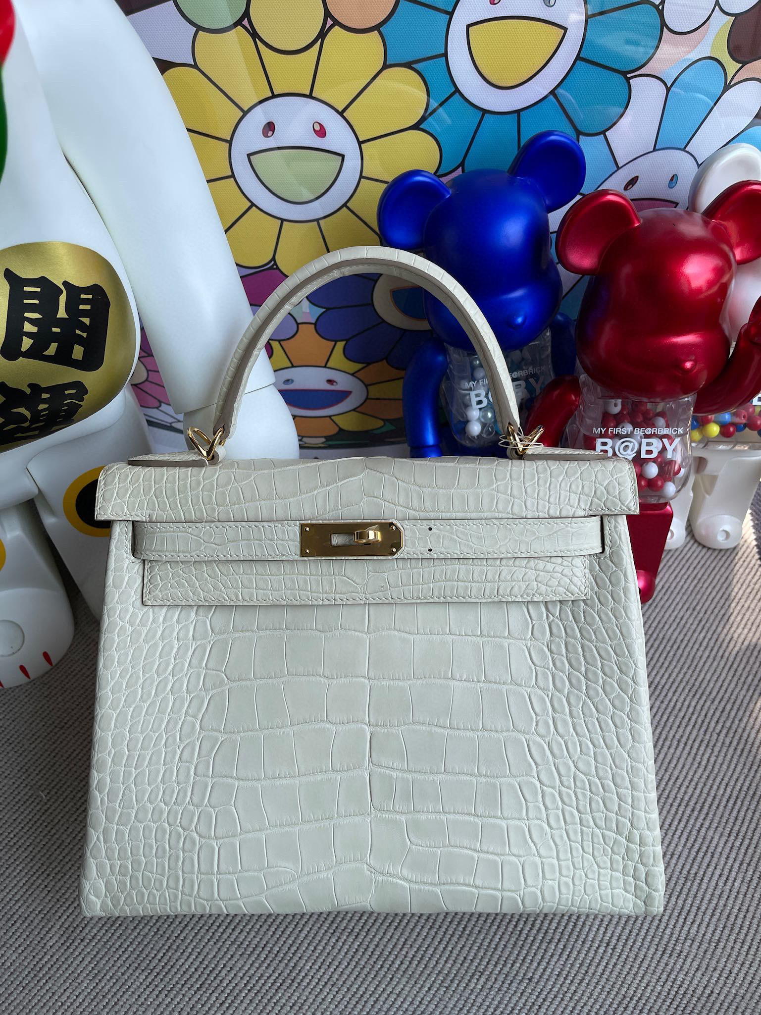 Hermes Kelly 28CM Matte Alligator 8L Beton Gold Hardware HandMade