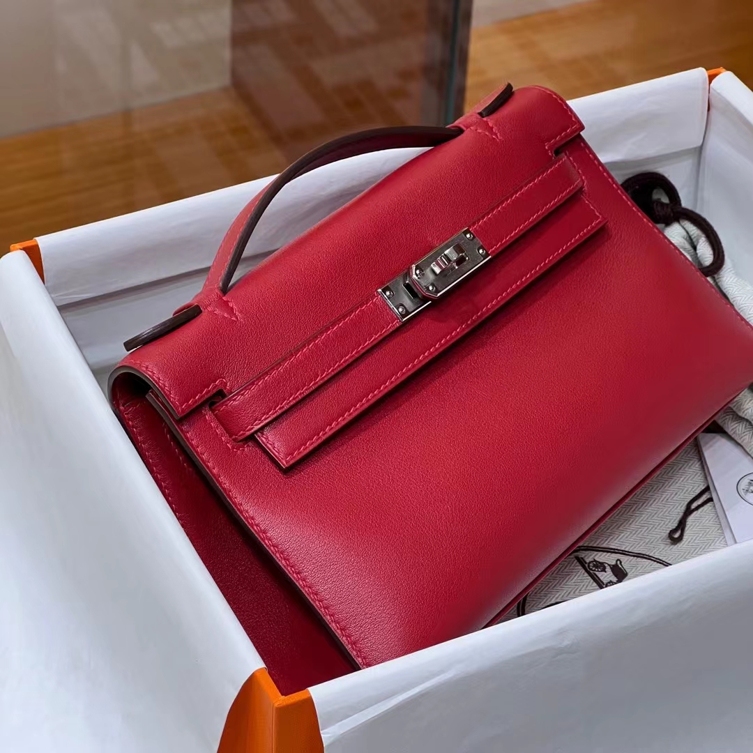 HERMES Kelly Pochette 22CM Q5 Rouge Cossacks Swift GHW Full handmade fatory